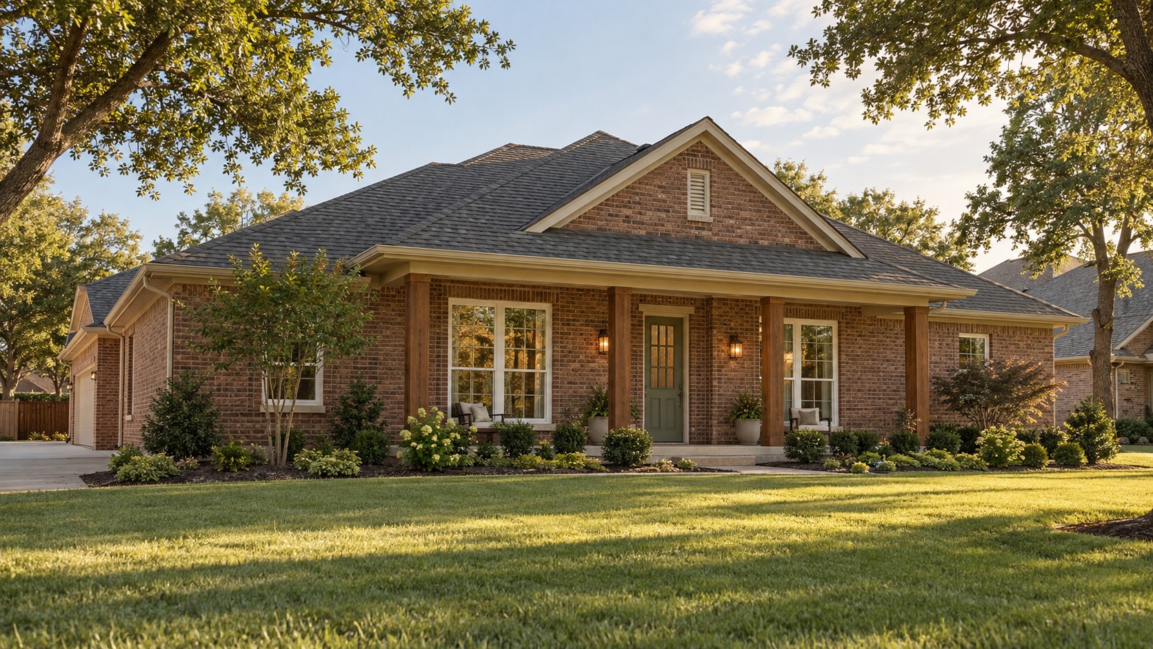 Brick home exterior with a welcoming front porch